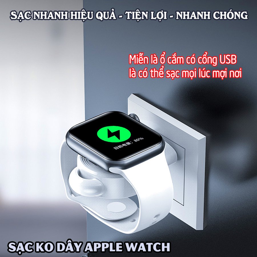 Đế Sạc Không Dây cho đồng hồ thông minh Apple Watch 38/40/42/44mm Series 1/2/3/4/5/6/Se cổng cắm USB cao cấp loại bỏ túi (Mã 887) - Trắng, Đen.