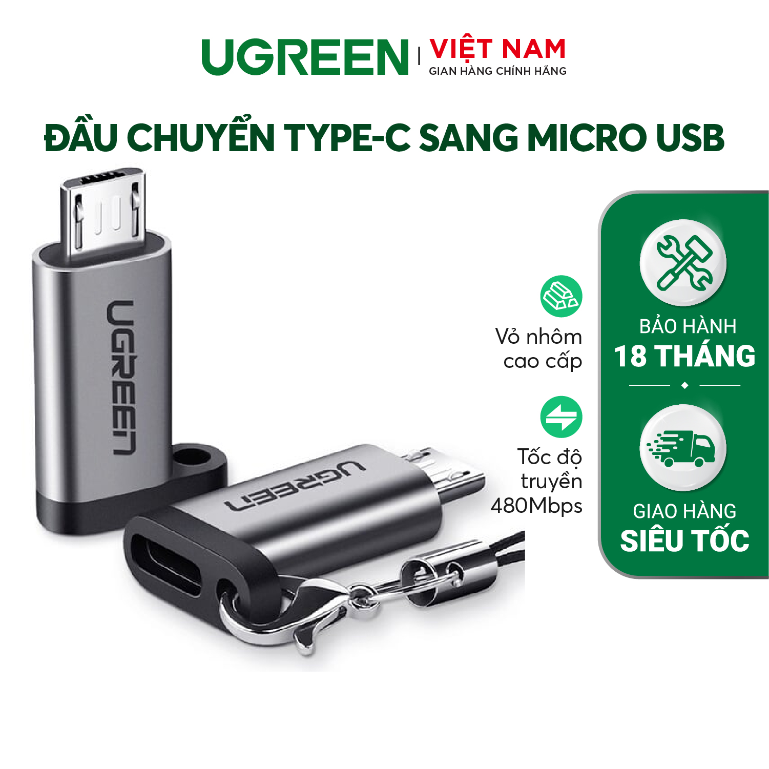 Hình ảnh Đầu chuyển đổi Micro USB sang USB Type C Ugreen 50590 - Hàng chính hãng