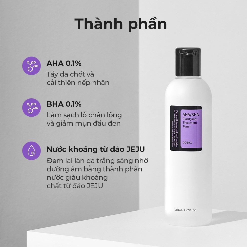 Nước hoa hồng Làm Dịu Da Mụn, Cấp Ẩm Dưỡng Sáng Da COSRX AHA/BHA CLARIFYING TREATMENT TONER 50ml/100ml