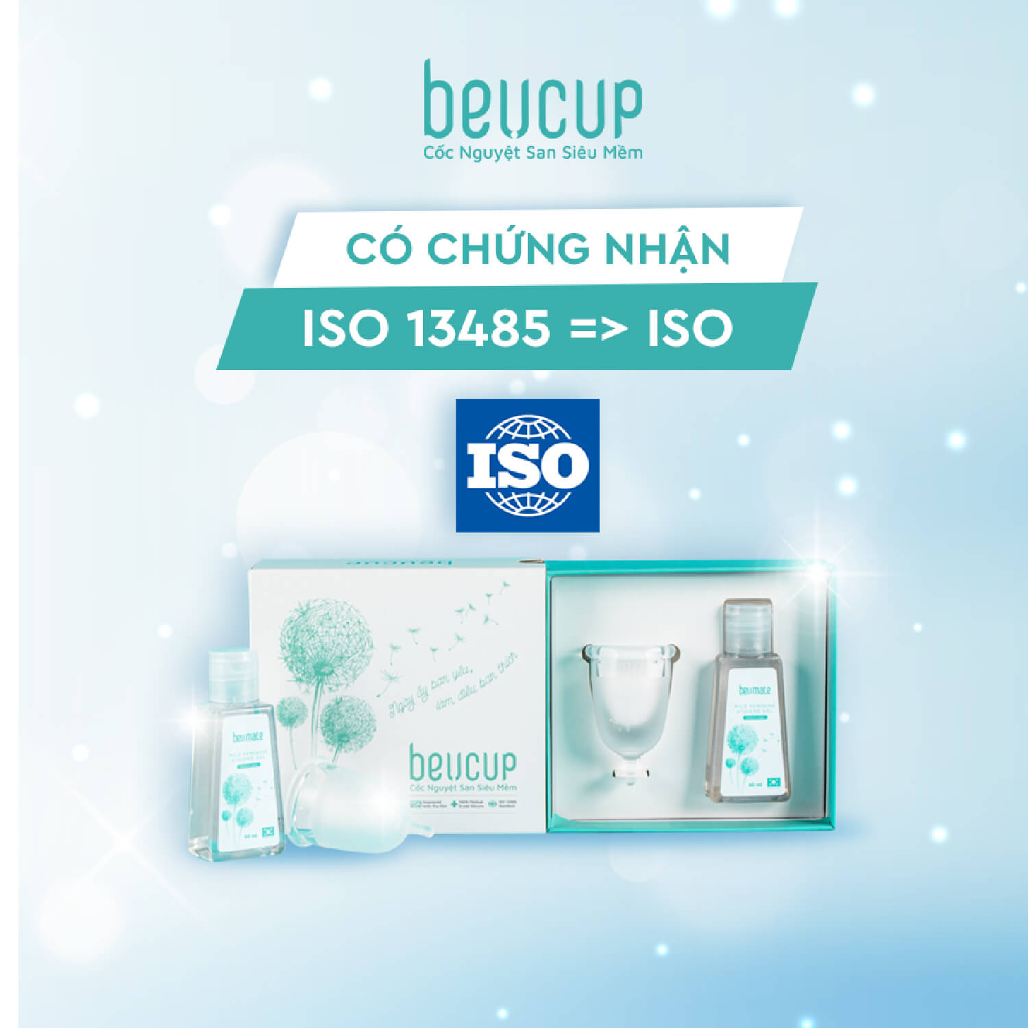 Bộ Sản Phẩm Cốc Nguyệt San BeU Cup 40ml, Siêu Mềm Hardness 40, Chuẩn FDA HOA KỲ, 100% silicone Y Tế WACKER ĐỨC, ISO 13485 Chuẩn thiết bị y tế loại A, HÀNG CHÍNH HÃNG