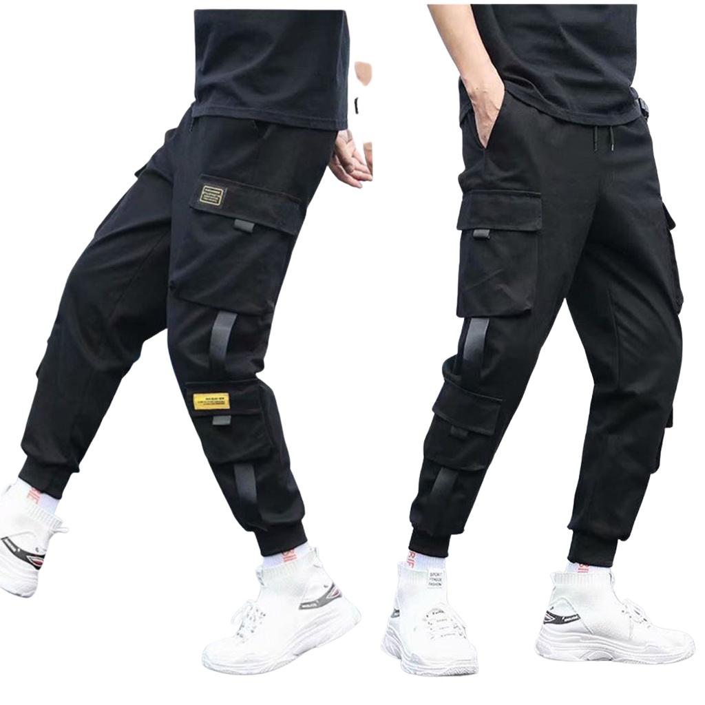 Quần Jogger LOGO vàng dài ống bo gấu - Chất Vải Kaki Kiểu Thể Thao UNISEX một Màu Đen. 02x