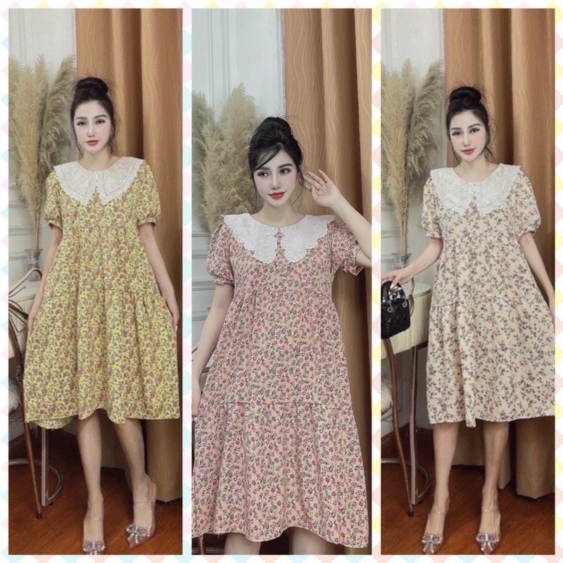 Đầm bầu hoa mùa hè cổ bèo thời trang