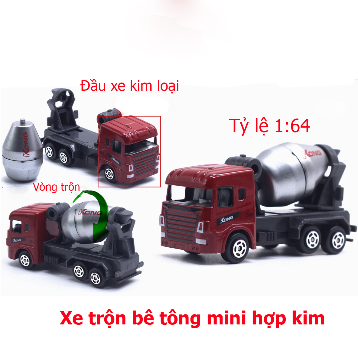 Đồ chơi mô hình xe trộn bê tông mini KAVY NO.8827 hợp kim an toàn cho bé có thể trang trí - màu đỏ