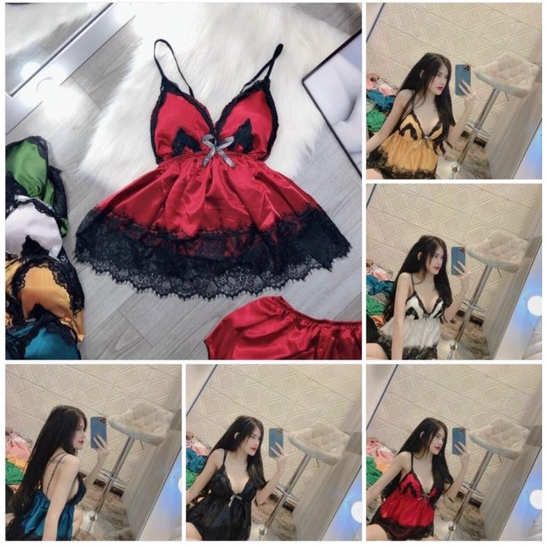 Đồ ngủ sexy nữ, Đồ ngủ 2 dây ren sexy có mút ngực