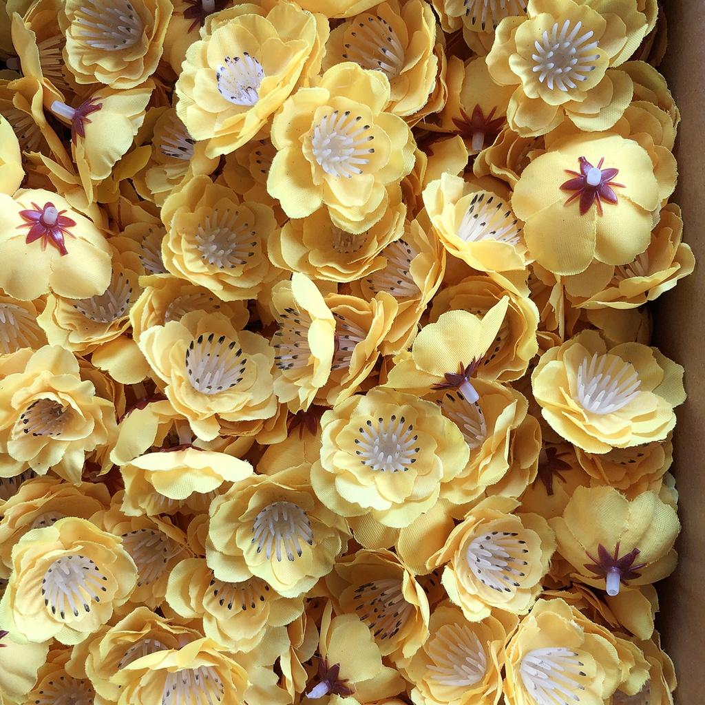 100 bông hoa mai đào vàng đỏ loại 1 bằng vải trang trí Tết