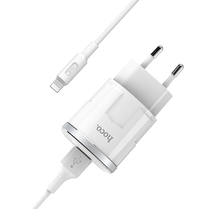 Bộ sạc nhanh 2.4A Hoco C37A chuôi tròn 1 cổng USB kèm dây sạc Lightning dài 1M cho iPhone/iPad - Hàng chính hãng