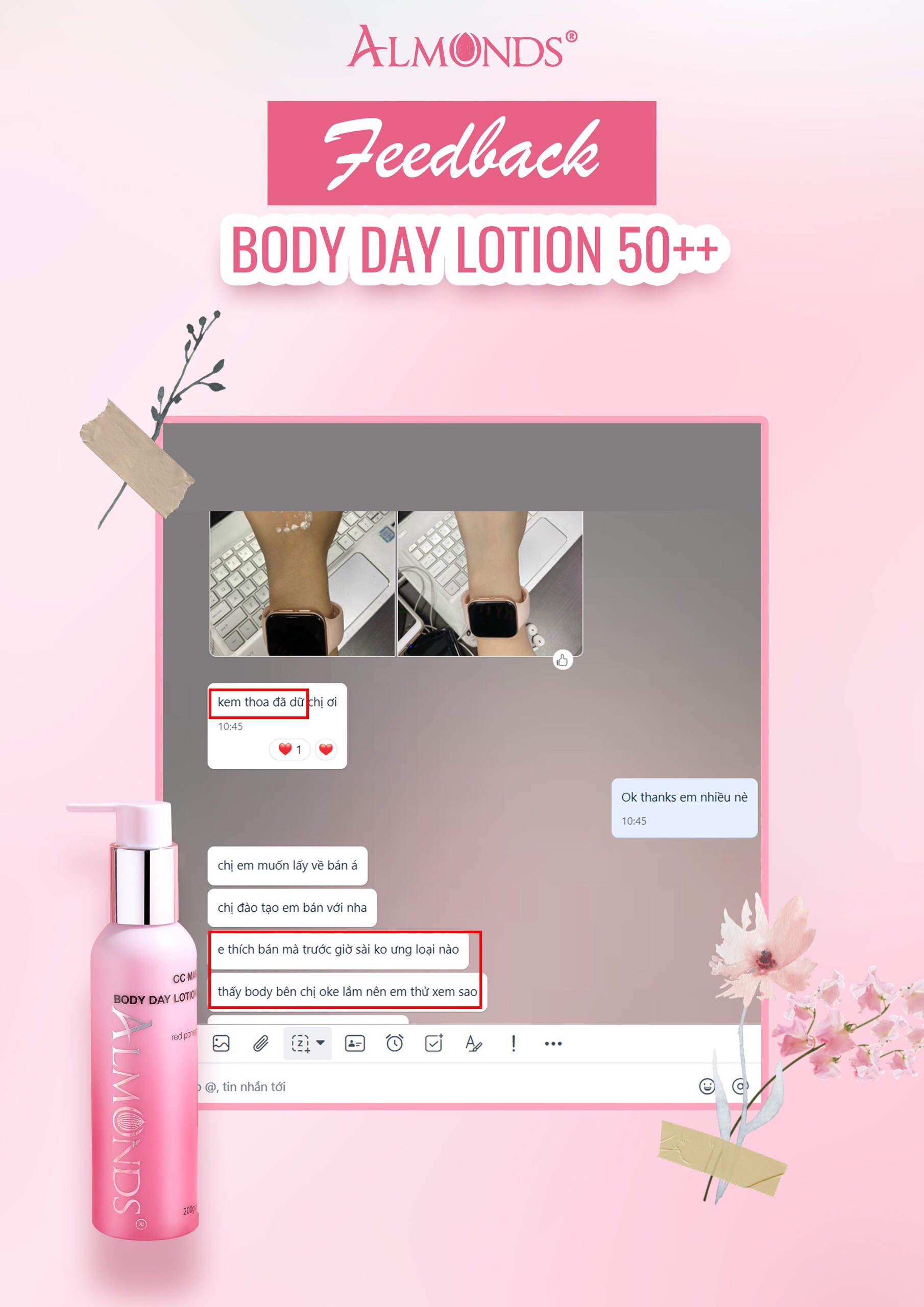 Kem dưỡng trắng body ban ngày makeup và chống nắng 50++ Almonds 200g