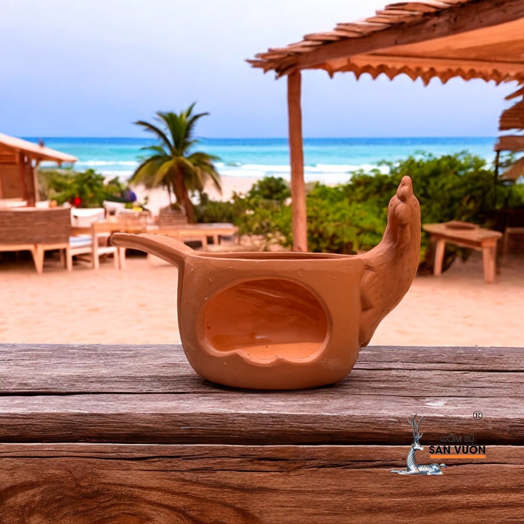 Bếp Xông Thảo Dược , Trầm Hương Gốm Đất Nung Tự Nhiên Hình Con Gà - 20x11x13cm