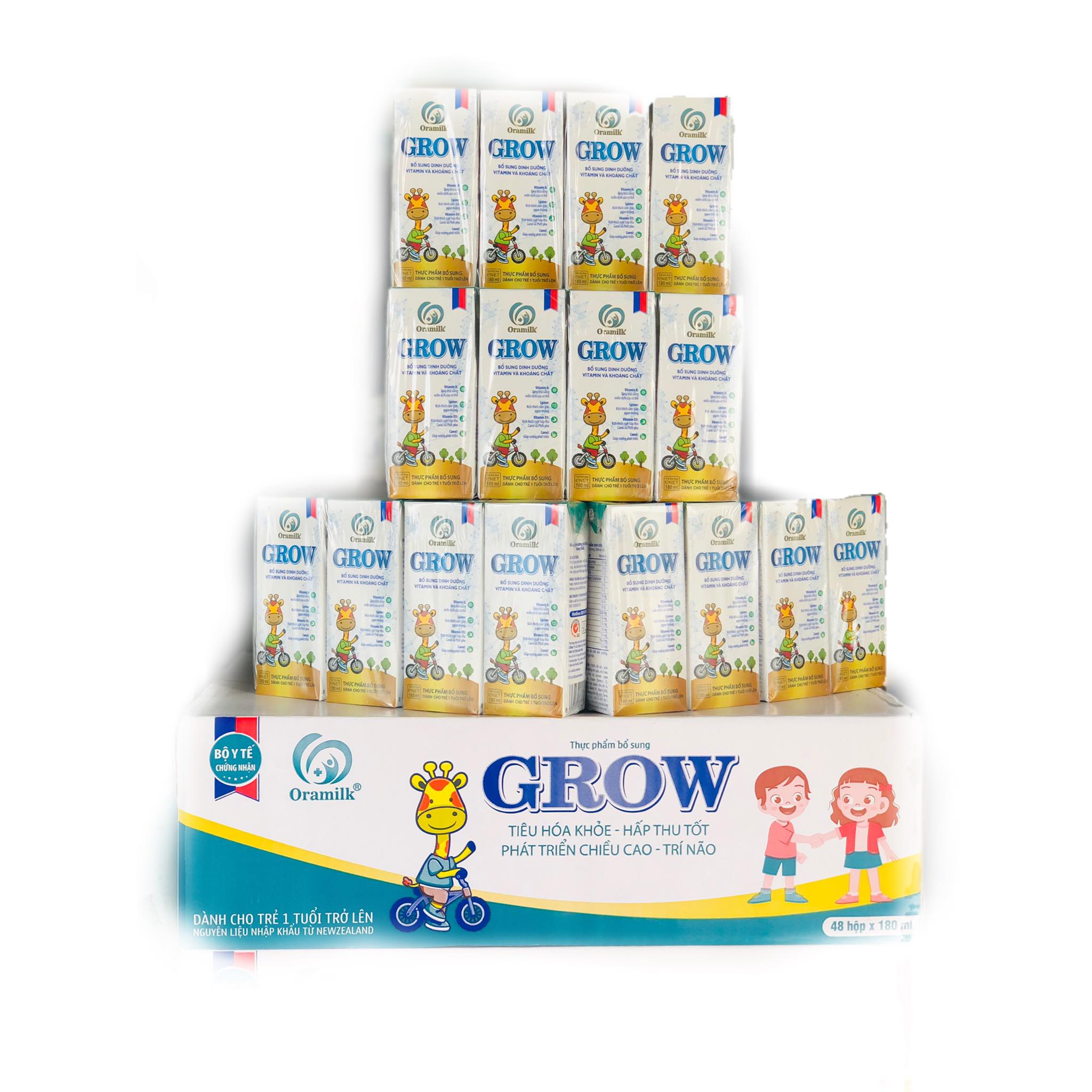 Thùng sữa pha sẵn Oramilk GROWPLUS 180ml - Tiêu hoá khoẻ, hấp thu tốt - Phát triển chiều cao, trí não - Dành cho trẻ trên 1 tuổi