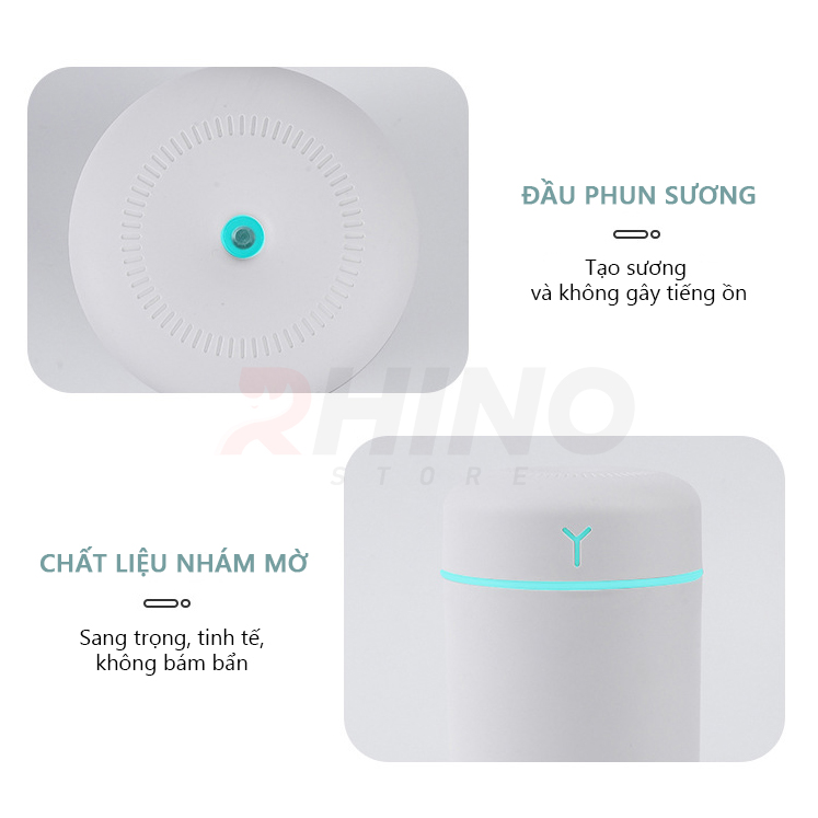 Máy phun sương xông tinh dầu tạo ẩm Rhino H901 dung tích 420ml, nhỏ gọn, không gây tiếng ồn, tích hợp đèn ngủ RGB nhiều màu, có chế độ tự ngắt - Hàng chính hãng