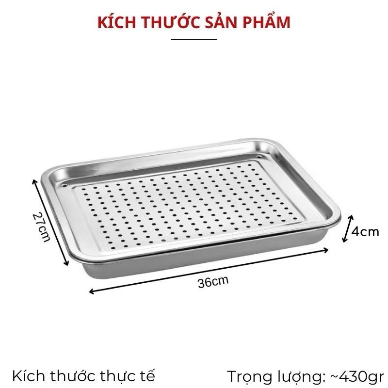 [AnhOtShop] Bộ Khay Inox Úp Cốc Chén Chữ Nhật Có Lỗ Thoát Nước – Tiện Dụng Pha Trà, Đựng Đồ Đa Năng (Loại 2 Lớp)