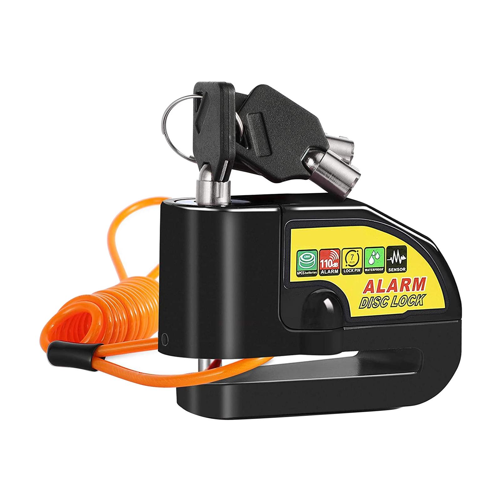 Disc Brake Lock Alarm with Alarm Sound Security w/ Reminder Cable Black