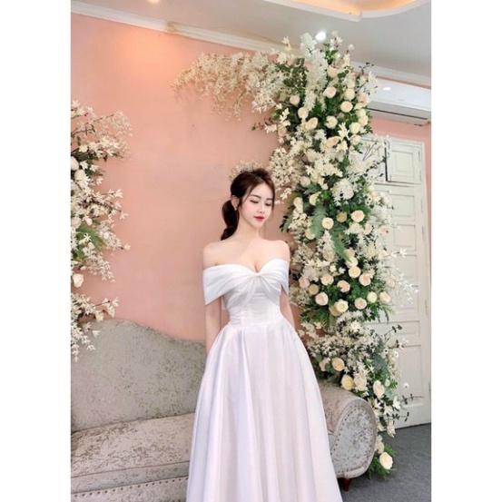 Đầm maxi mặc cưới đi bàn ivy fashion bẹt vai xoè - size M/L -MS418V đi biển dự tiệc dạo phố bigsize gợi cảm sexy