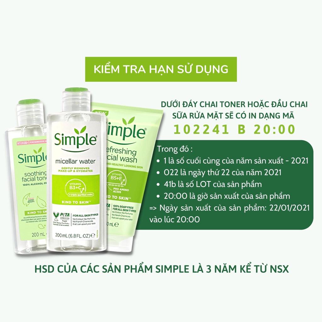 Combo 2 Toner Simple Kind To Skin Soothing Facial Nước Hoa Hồng Cân Bằng Da Dịu Nhẹ 200ml/Chai