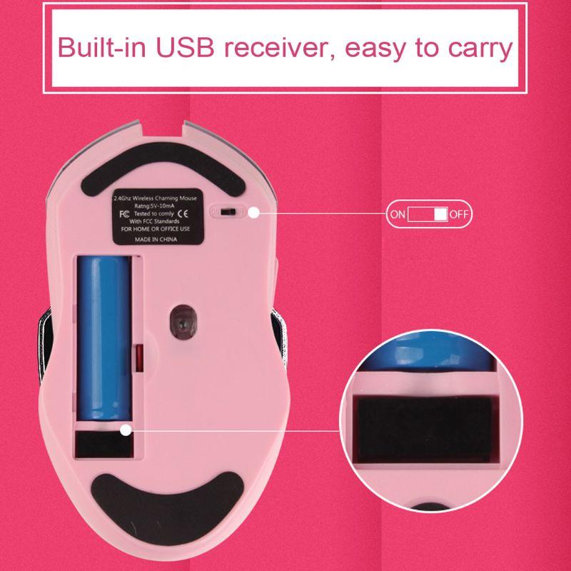Hồng Im Lặng Quang Game Chuột 1600DPI 2.4G Chuột USB Không Dây Cho Máy Tính Laptop 667C
