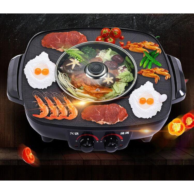 CHẢO LẨU NƯỚNG ĐA NĂNG 2 TRONG 1 PHỦ LỚP MEN CHỐNG DÍNH CAO CẤP SIZE 34CM