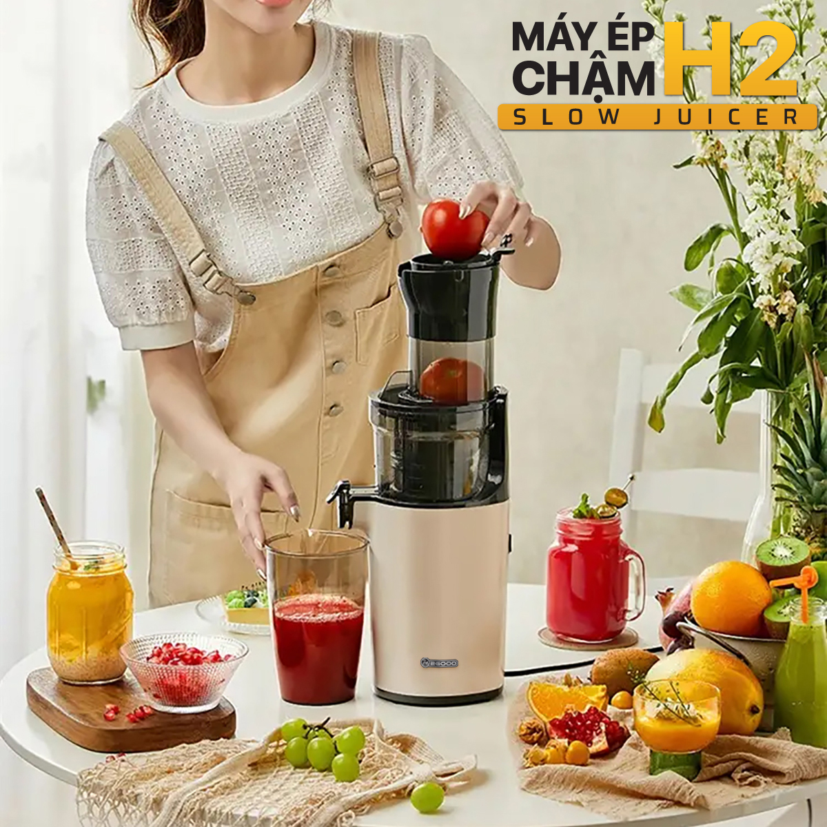 Máy Ép Chậm 2GOOD H2 - Miệng Phễu To, Sử Dụng Dễ Dàng, Ép Kiệt Nước - Hàng Chính Hãng