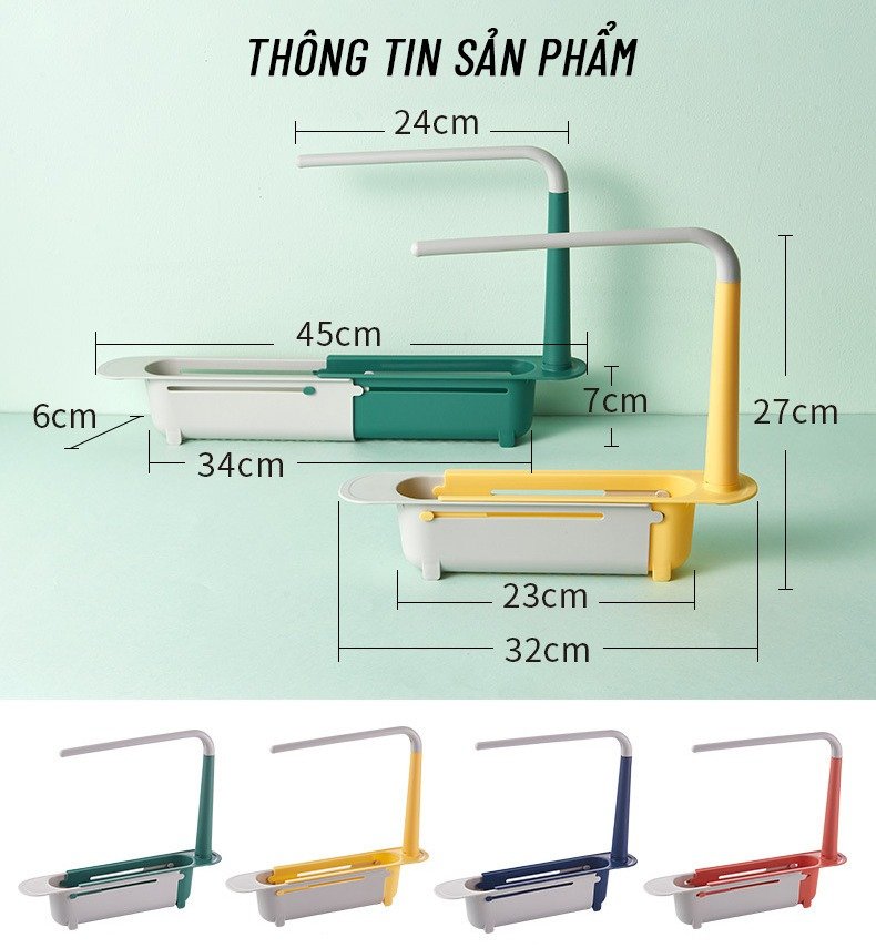 Kệ Để Đồ Rửa Chén 3 in1 Tiện Lợi ,Giá Treo Để Đồ Rửa Bát Gắn Bồn - Có Thanh Treo Khăn Tiện Dụng, Có Thể Kéo Dài Tiện Lợi 