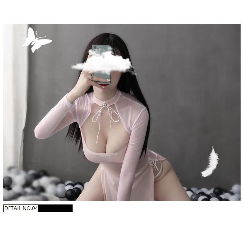 Mẫu HOT Đồ Ngủ Sexy Khoét Ngực Cosplay Sườn Xám Cách Tân Xuyên Thấu Xẻ Tà Quyến Rũ Cho Nữ