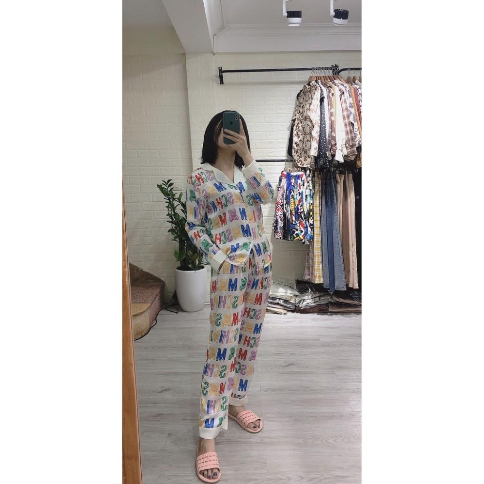 freeship Đồ ngủ nữ pijama dài tay lụa Satin họa tiết chữ siêu đẹp ( Hàng loại đẹp)