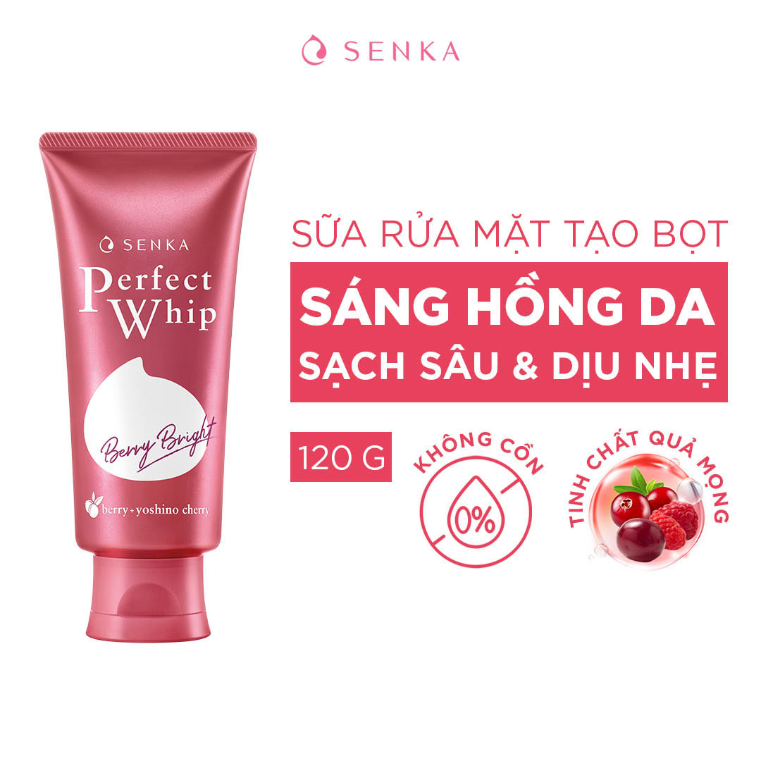 Sữa rửa mặt Senka dưỡng da sáng hồng Perfect Whip Berry Bright 100g