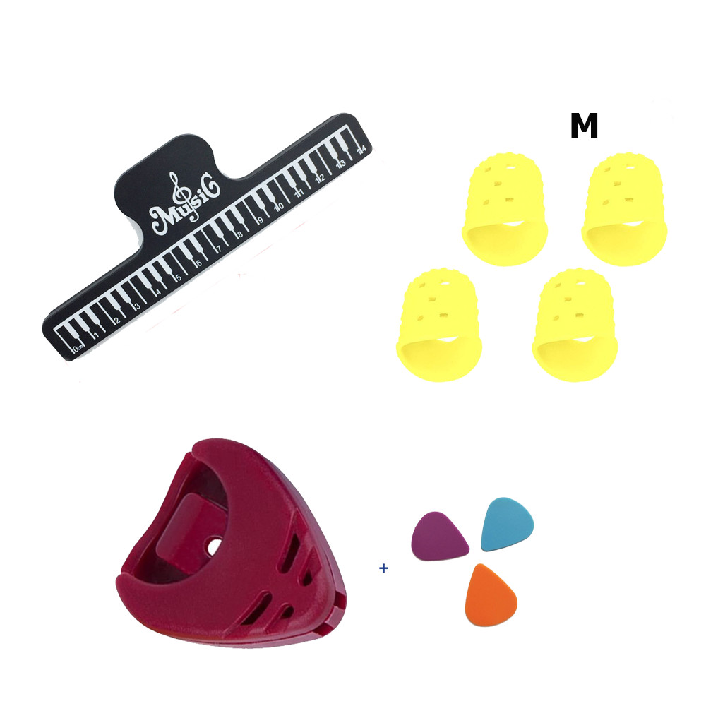 Combo phụ kiện guitar ( Kẹp bản nhạc, 4 bọc ngón tay silicon, hộp đựng pick, 3 pick )