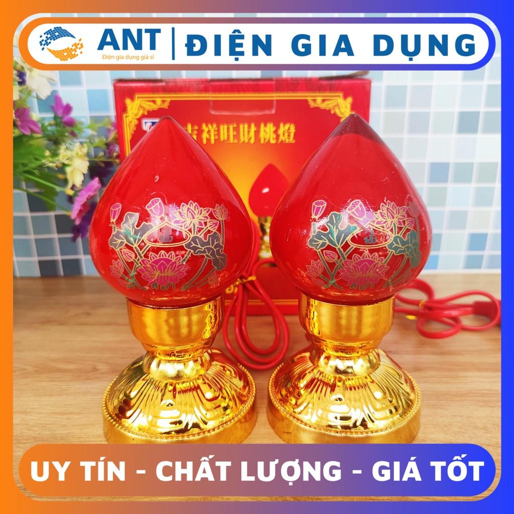 Đôi đèn thờ trái đào, Cặp đèn bàn thờ phật, Đèn để bàn thờ Quả Đào Thủy Tinh Cao 16cm , MS-D1