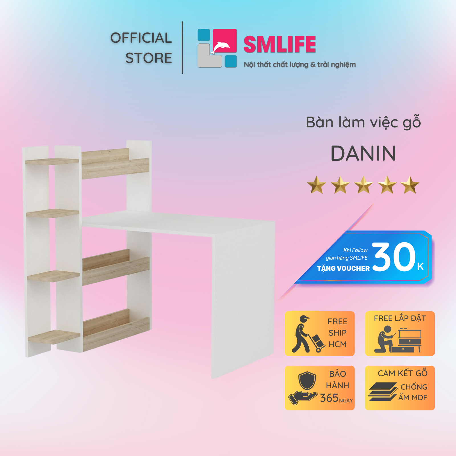 Bàn làm việc, bàn học gỗ hiện đại SMLIFE Danin | Gỗ MDF dày 17mm chống ẩm | D100xR90xC120cm