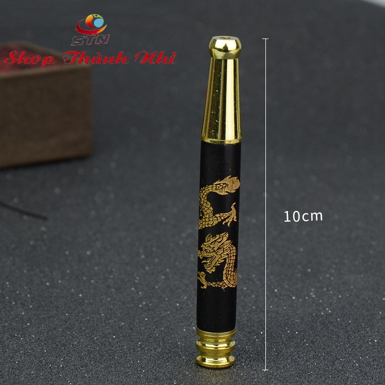 Tẩu thuốc gỗ đàn hương đen khảm RỒNG, VÀ TRE cực kỳ đẹp, đầu hút hợp kim đồng, Shop Thành Nhi SSNT02A