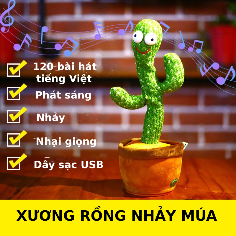 Xương rồng nhảy múa, phát sáng, nhại giọng, tặng kèm dây sạc