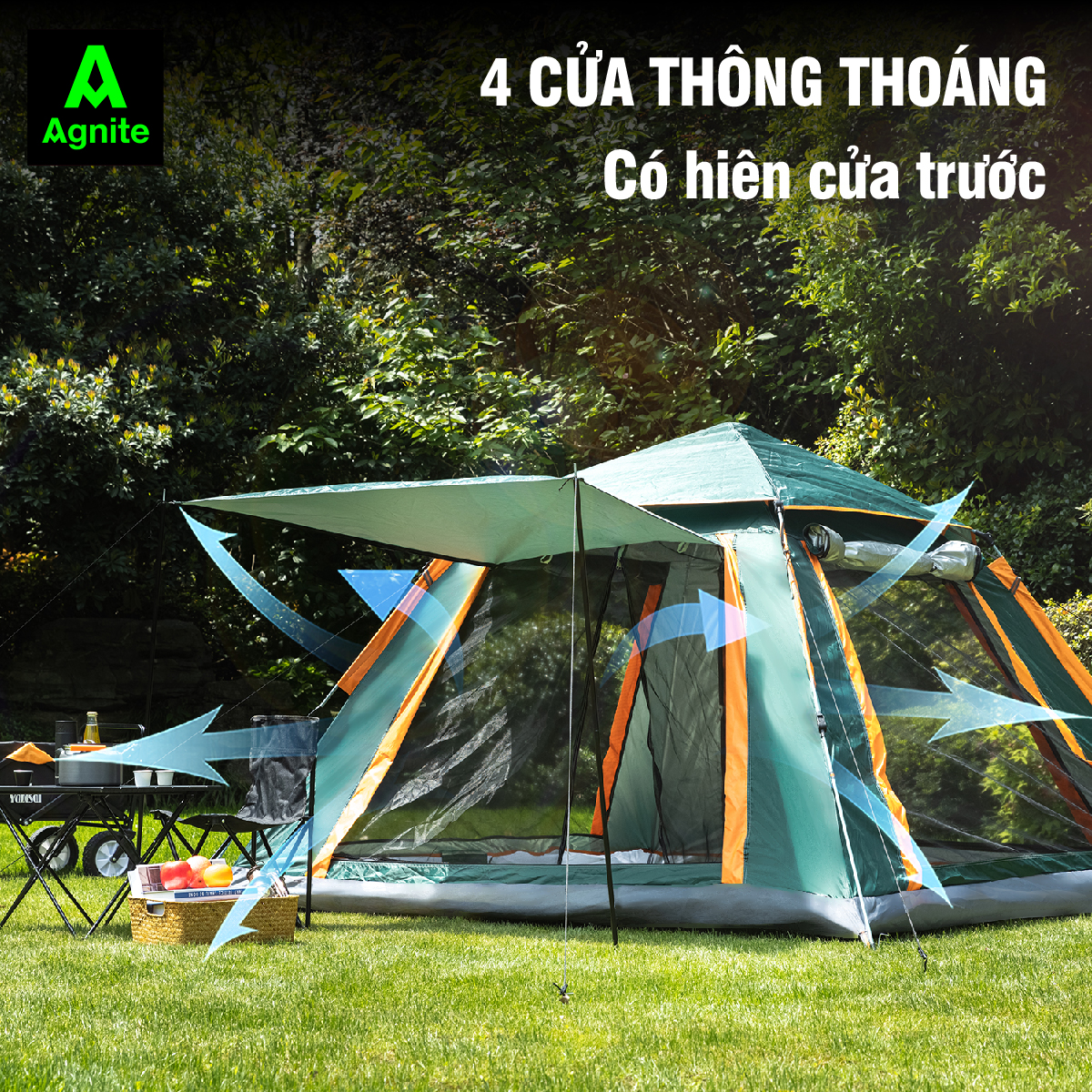 [Cao cấp] Lều cắm trại, picnic 4 cửa tự bung Agnite - dễ dựng - tiện lợi - thống thoáng - sức chứa lớn - VS4011/VS4012