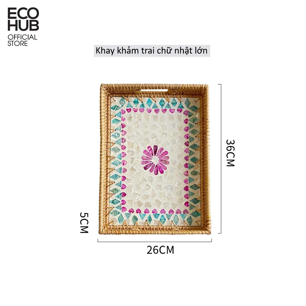Khay mây chữ nhật ECOHUB có họa tiết đáy vintage đựng hoa quả, ấm trà, đồ ăn, mỹ phẩm