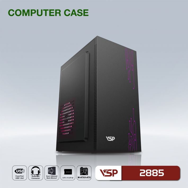 Vỏ máy tính Case VSP 2885 [270x168x350mm] (Mini-ATX/M-ATX/ITX) - Hàng chính hãng VSP phân phối