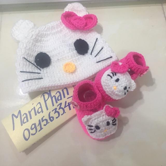 Set giày len và mũ len mèo kitty