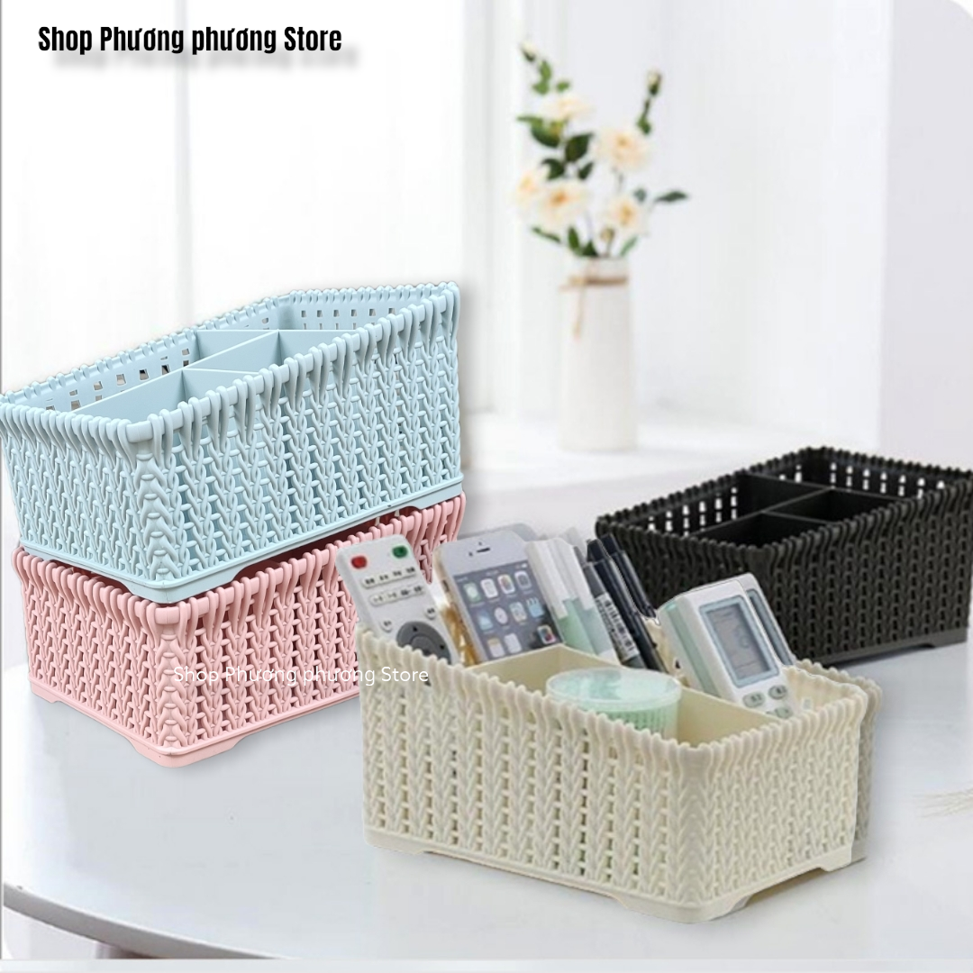 Khay đựng mỹ phẩm nhiều ngăn cao cấp kiểu dáng mây đan HÀN QUỐC