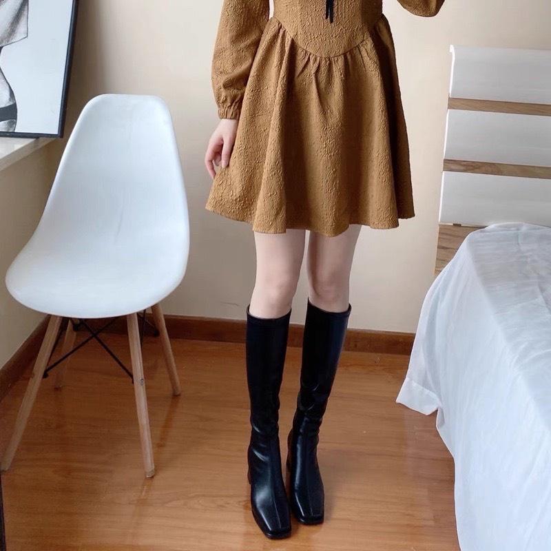 Boot đùi da lì cao cổ khoá kéo sau gót vuông 6-7p ,Hàng dày dặn lót lông sịn loại 1 fullbox mềm êm, tôn dáng chân dài B5