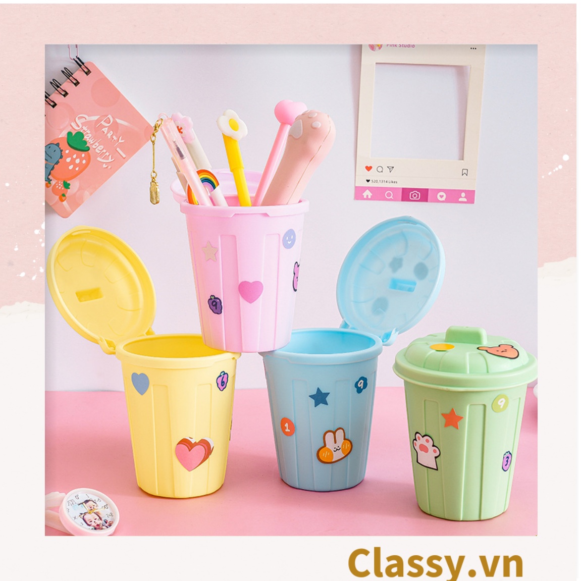 Hộp đựng bút , thùng rác mini tiện lợi, nhiều màu sắc đa dạng, đựng bút, mỹ phẩm PK1095