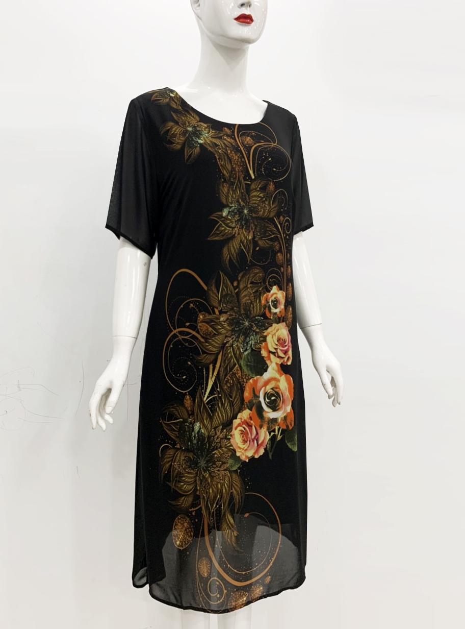 ĐẦM BIGSIZE CỔ TRÒN IN HOA HỒNG