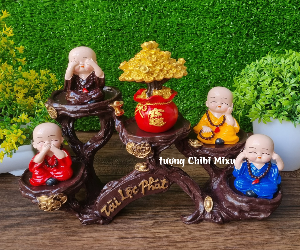 Bộ Tứ Không đeo chuỗi kèm cây kim tiền và chân đế Tài Lộc Phát