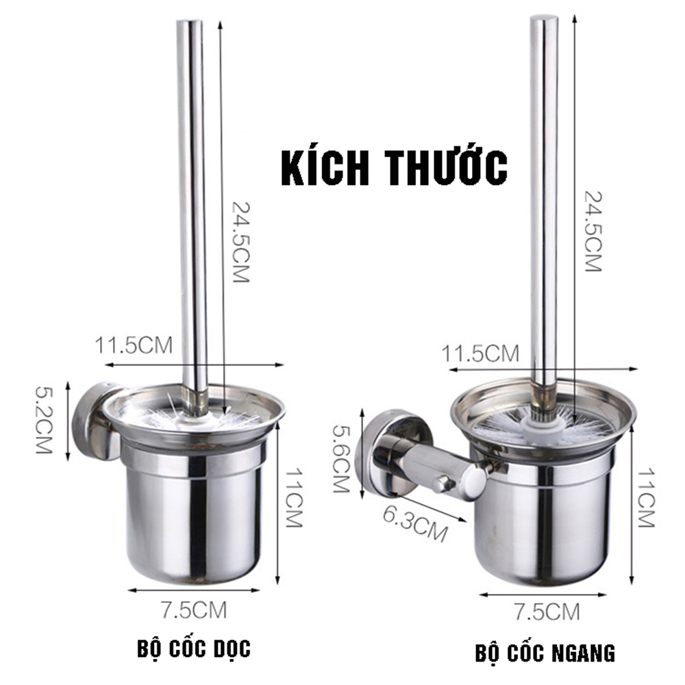 Bộ cốc chổi cọ bồn cầu, toilet nhà vệ sinh, sàn nhà treo tường, có giá đỡ bằng Inox 304 kháng khuẩn, không cần khoan, DAN HOUSE 3.11.11