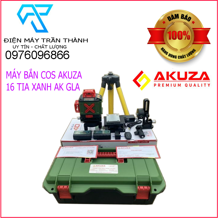 Máy cân bằng laser  AKUZA AK-GLA 4D,máy bắn cos 16 tia xanh 4D,2 pin tặng kèm kính,1 khay pin tiểu , hàng chính hãng nhập khẩu 2023,