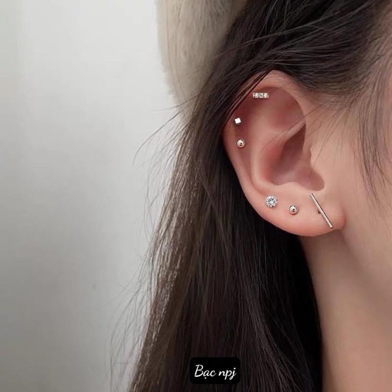 Set Bông Tai ️ XINH XẮN ️ , Hoa tai Cá tính Bạc Ta- Bạc Npj