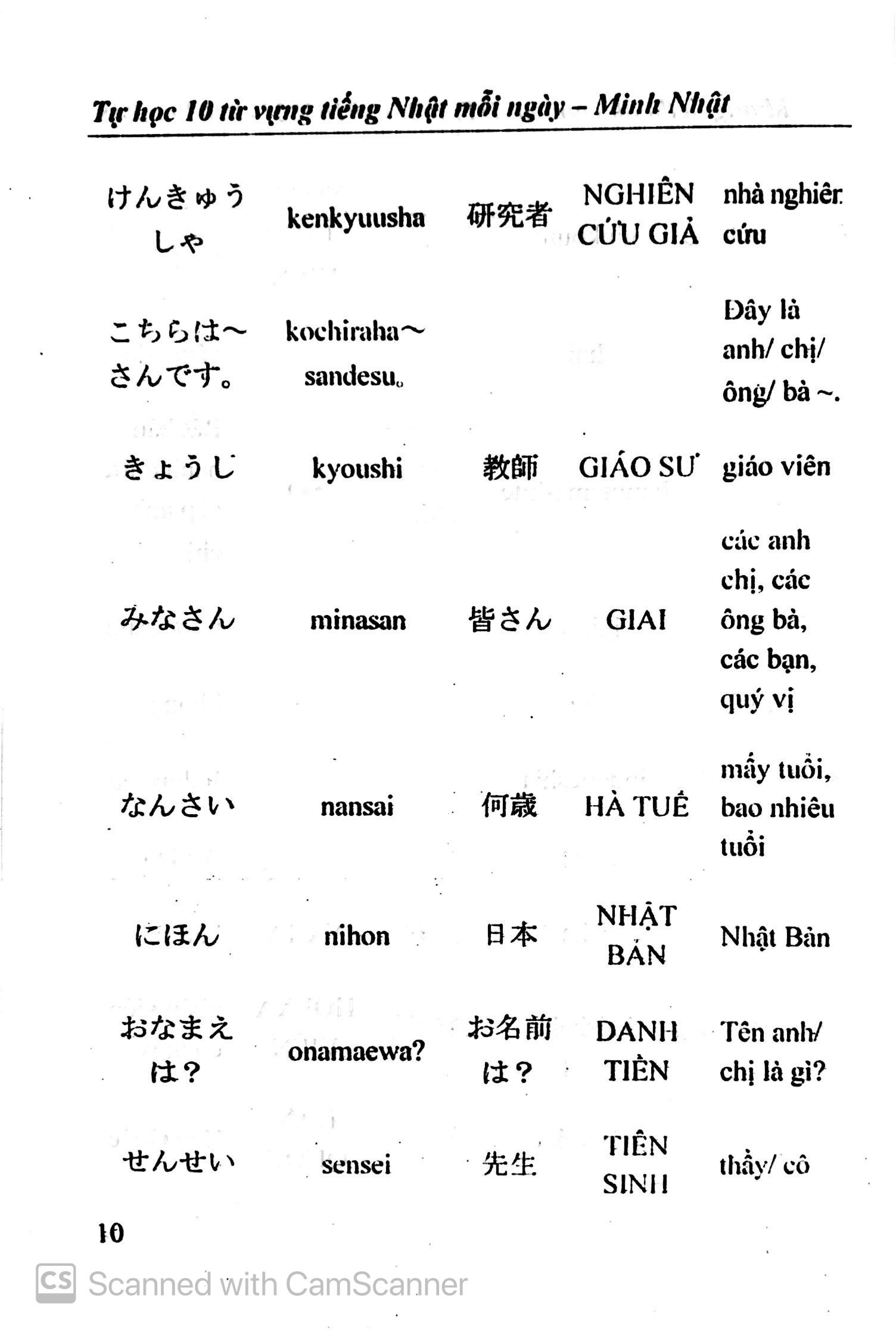 Sách Tự Học 10 Từ Vựng Tiếng Nhật Mỗi Ngày