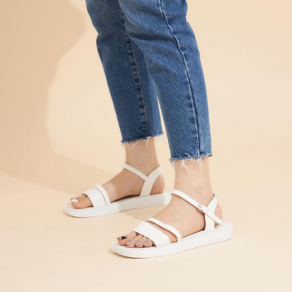 Giày Sandal Nữ MWC 2971 - Giày Sandal Quai Ngang Kim Tuyến Phối Quai Mảnh Cách Điệu Đế Bằng Thời Trang