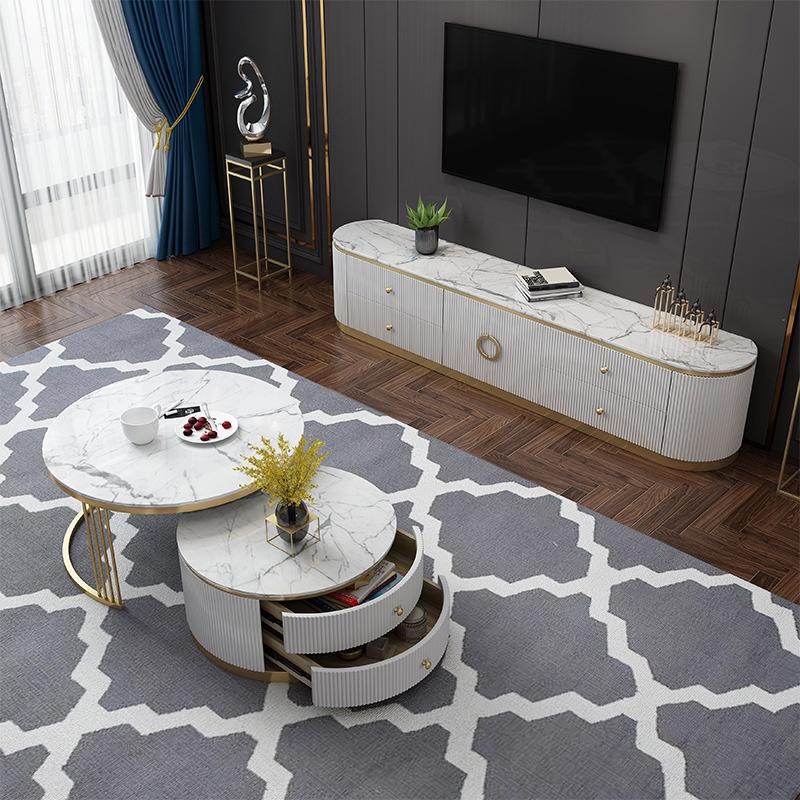 Bộ bàn trà đôi hai ngăn kéo, bàn sofa mặt đá CERAMIC chân INOX, nội thất phòng khách hiện phong cách bắc âu - Bảo hành 12 tháng