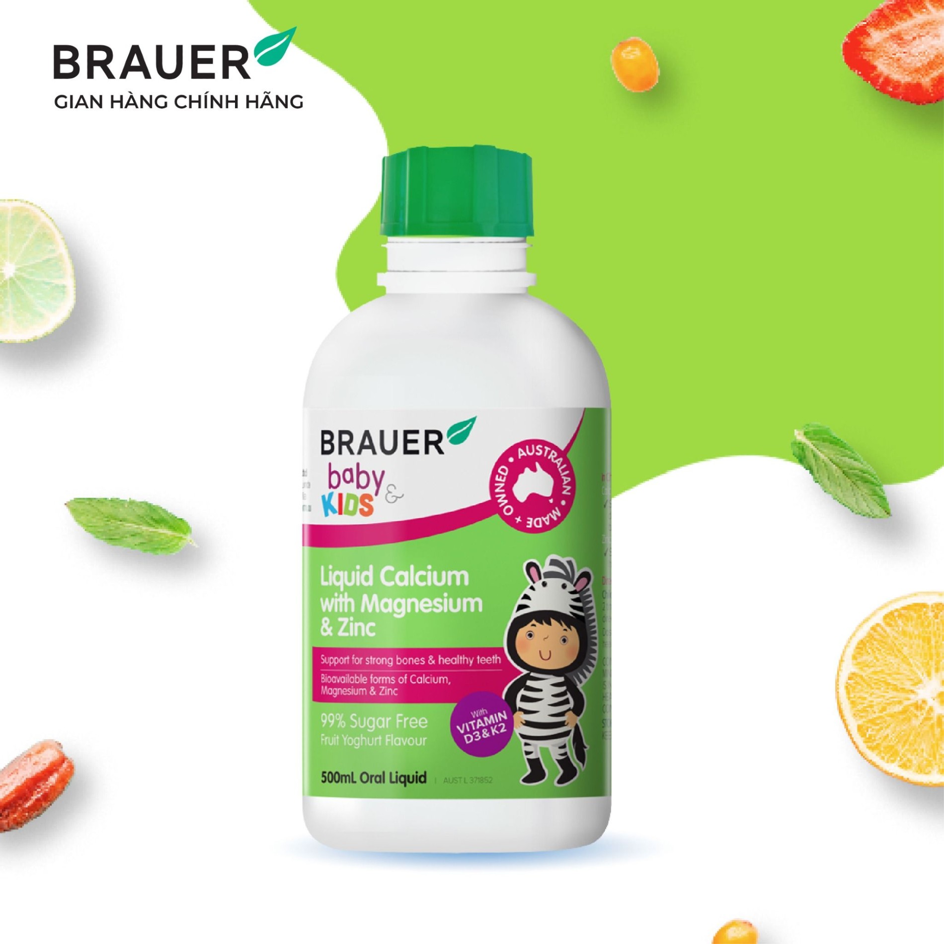 Siro Brauer Baby &amp; Kids Liquid Calcium with Magnesium &amp; Zinc 500mL