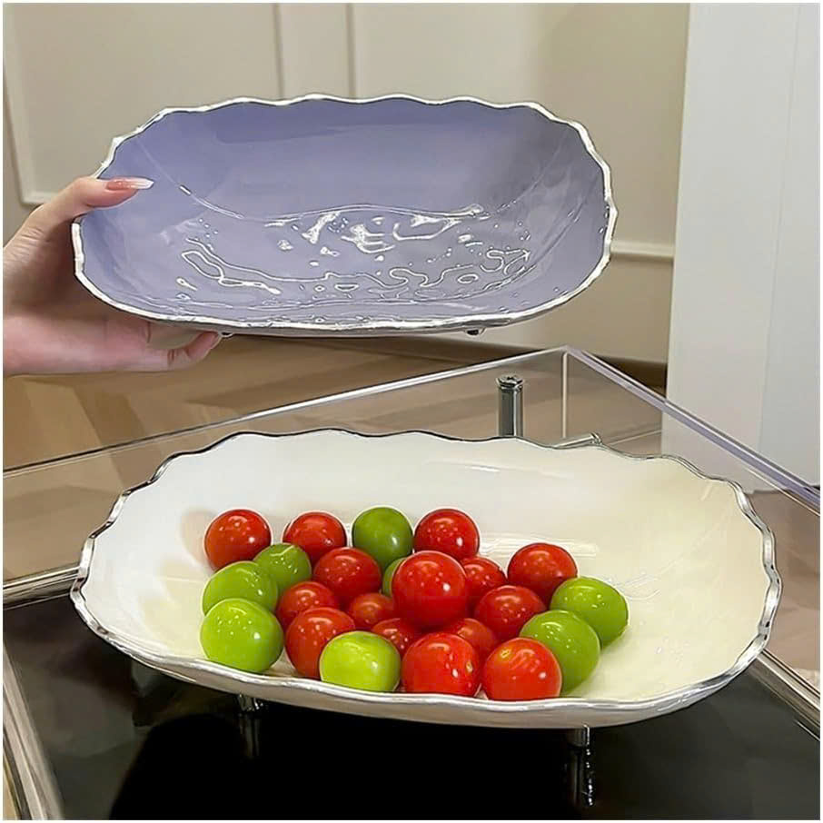 Đĩa Meka Cao Cấp Có Chân Đế Viền Ánh Kim – Khay Đựng Trái Cây- Khay Bánh KẹoTết, Hoa Quả, Decor Bàn Trà Phòng Khách - HÀNG CHÍNH HÃNG MINIIN