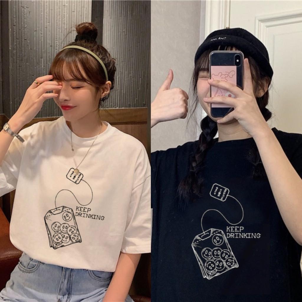 Áo thun tay lỡ KEEP DRINKING phông Unisex nam nữ tee oversize form rộng pull Ulzzang Streetwear Hàn Quốc vải mềm