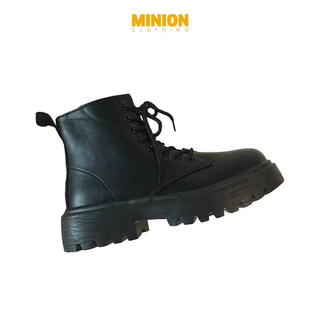 Giày boots cổ cao nữ MINION CLOTHING đế độn 4cm kéo khoá Ulzzang Streetwear chất da PU đi êm chân G2401