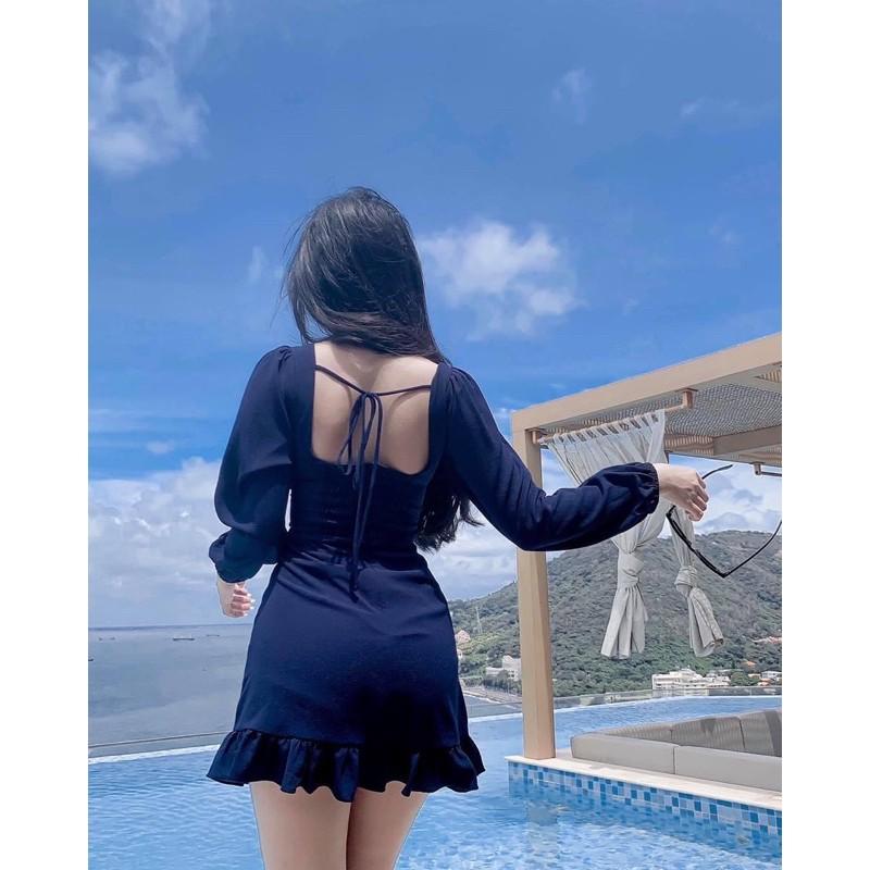 Đầm tay dài rút bụng xinh xắn
